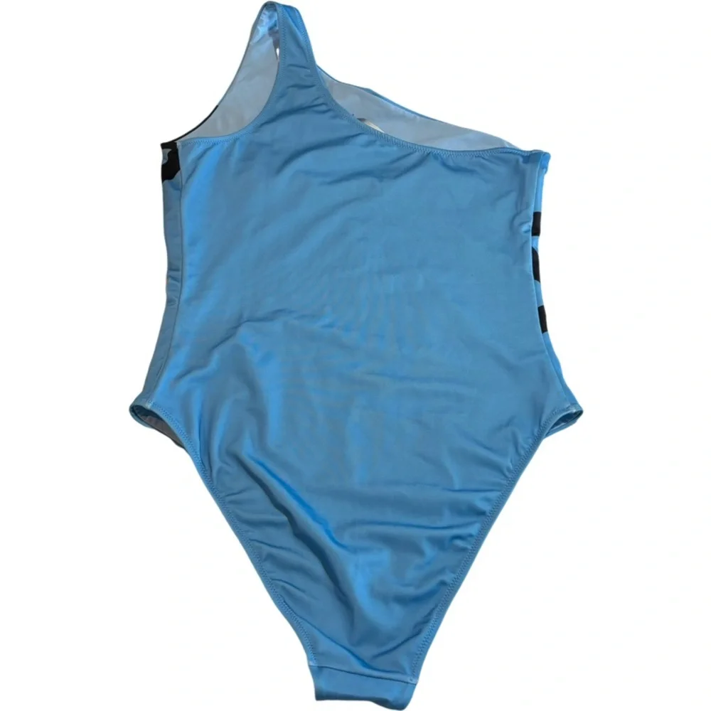 NWOT VERSACE GRECA LOGO ONE SHOULDER ONE-PIECE SWIMSUIT IN GNAWED BLUE - Picture 9 of 11